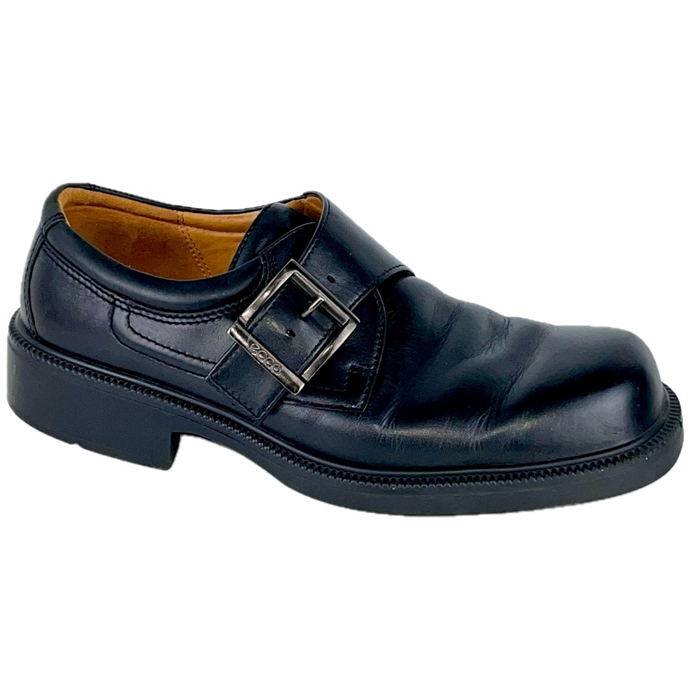 Ecco City Monk Strap Shoe Mens EU 44 US 10 - 10.5 Black Leather Buckle Comfort